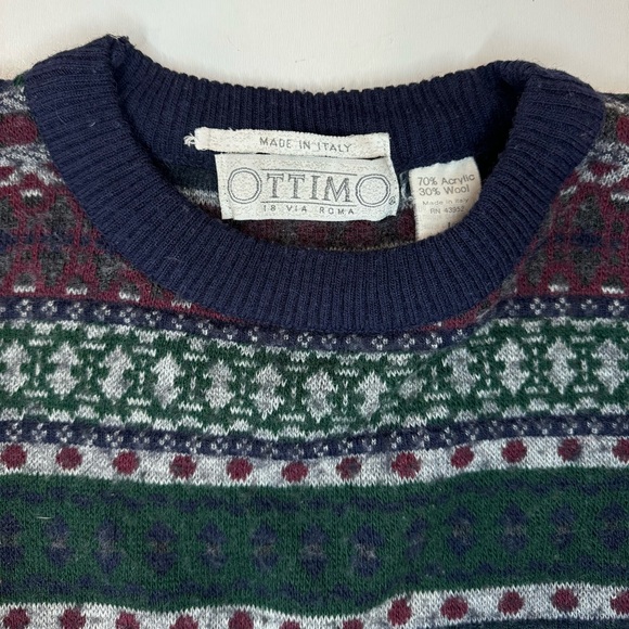 Vintage Ottimo Men's Size Large Maroon Navy/Purple Wool Blend Crewneck Sweater - Picture 6 of 13